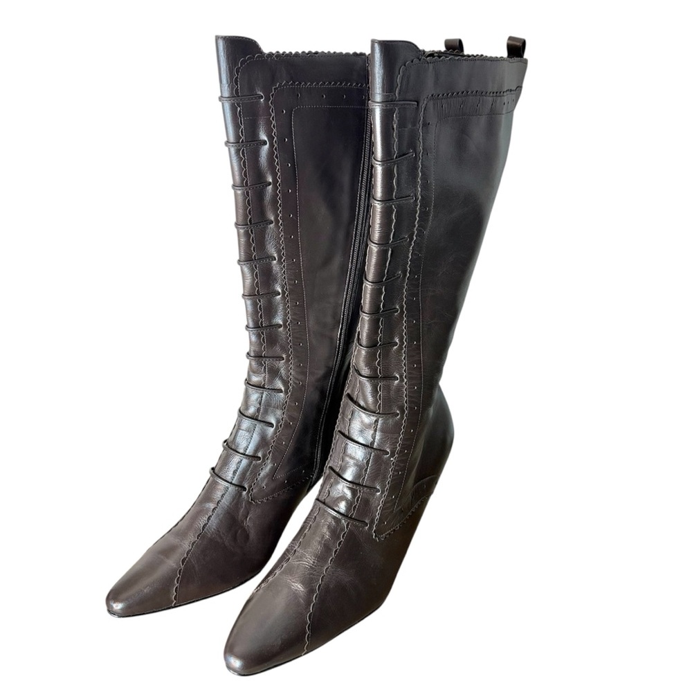 Silhouette Dark Brown Leather Pointed-Toe Knee Boots
